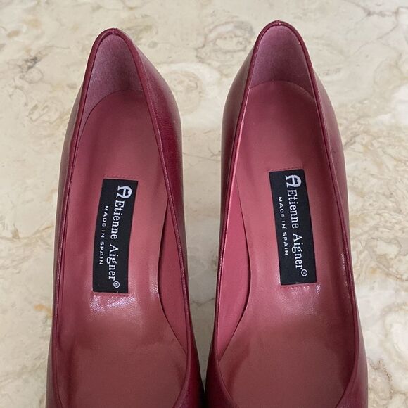 NWOT Etienne Aigner Leather Pumps Made in Spain Burgundy Red Vintage - Picture 7 of 14